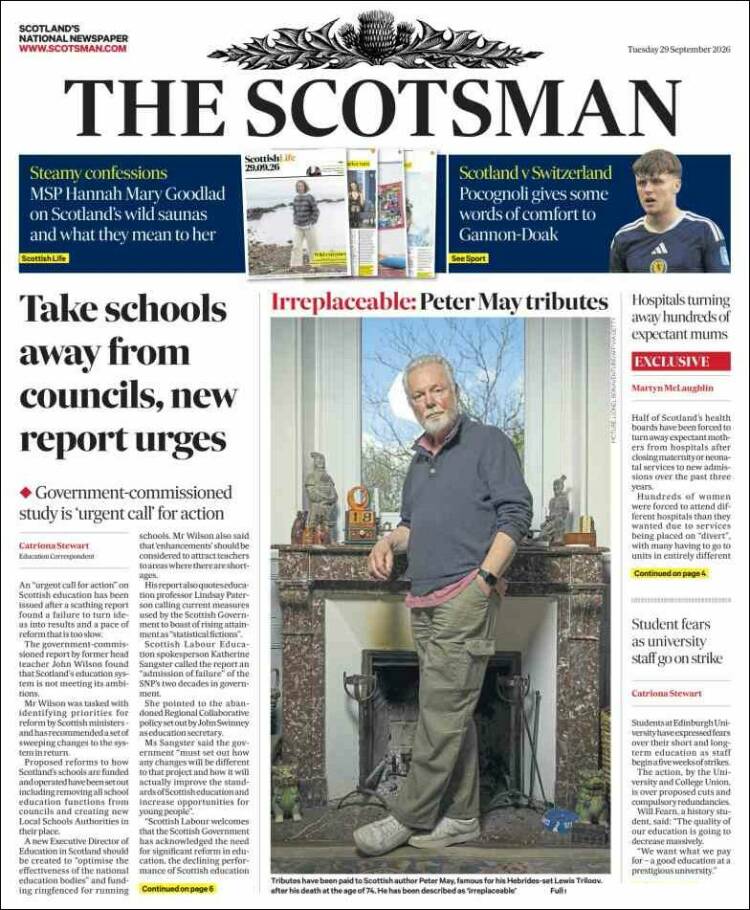 Portada de The Scotsman (Reino Unido)