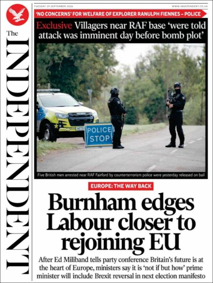 Portada de The Independent (Reino Unido)