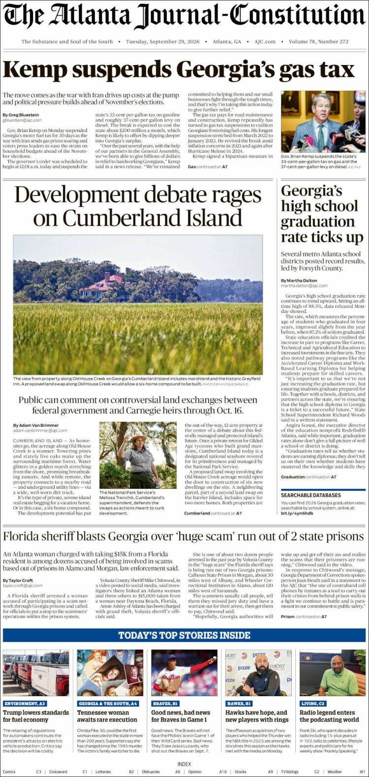 Portada de The Atlanta Journal-Constitution (USA)