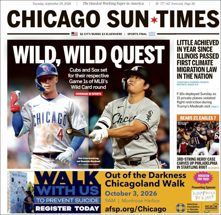 Portada de Chicago Sun-Times (USA)