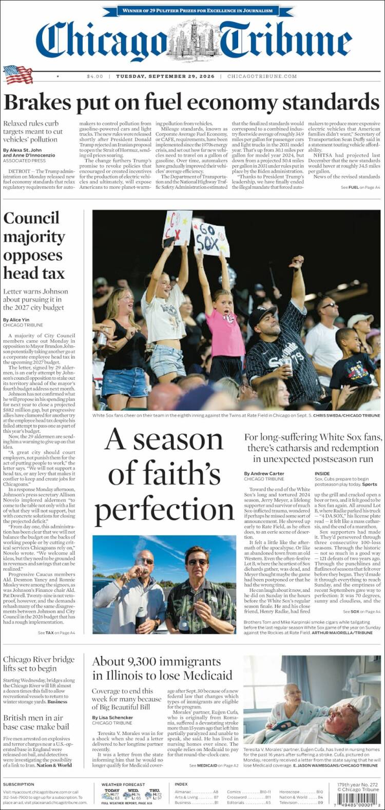 Portada de Chicago Tribune (USA)