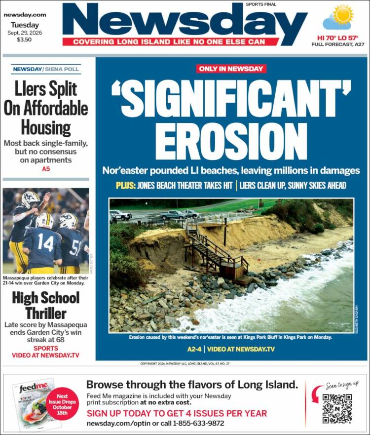Portada de Newsday (USA)