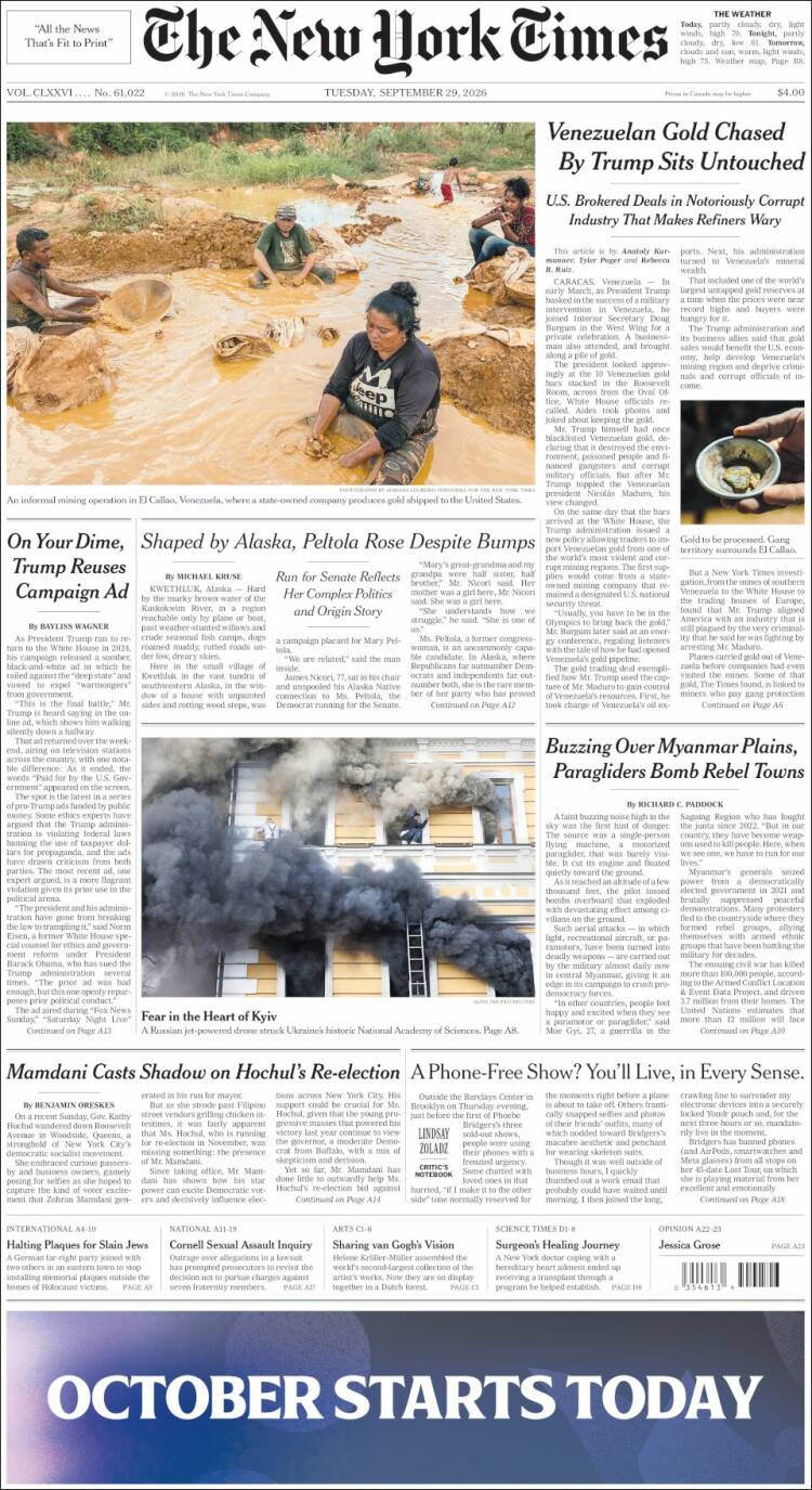 Portada de New York Times (USA)