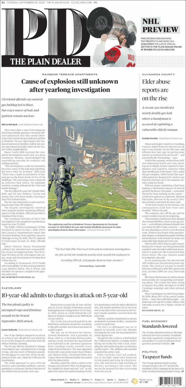 Portada de The Plain Dealer (USA)