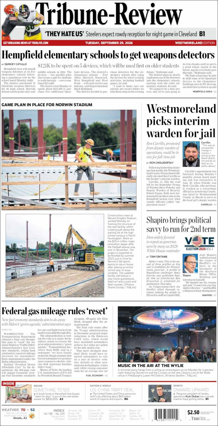 Portada de Tribune-Review (USA)