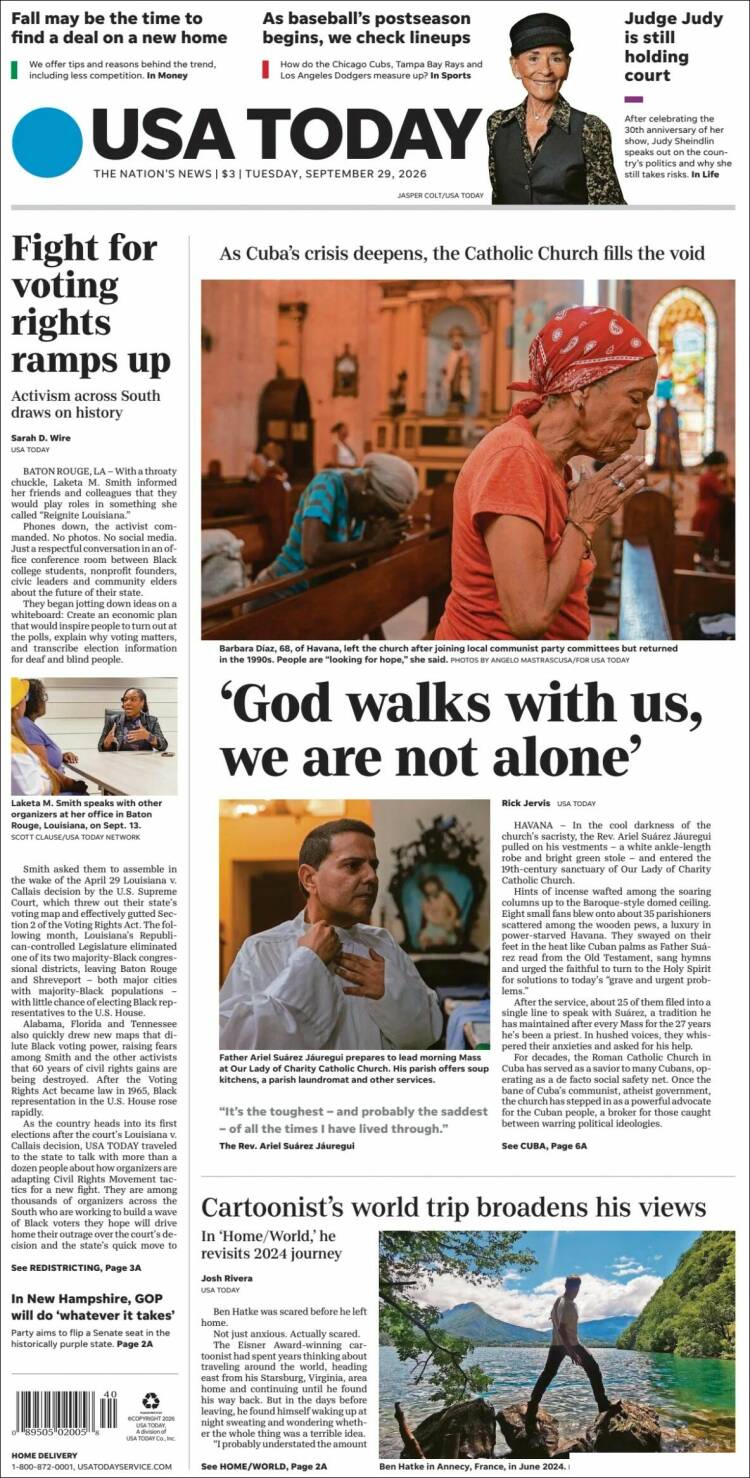 Portada de USA Today (USA)