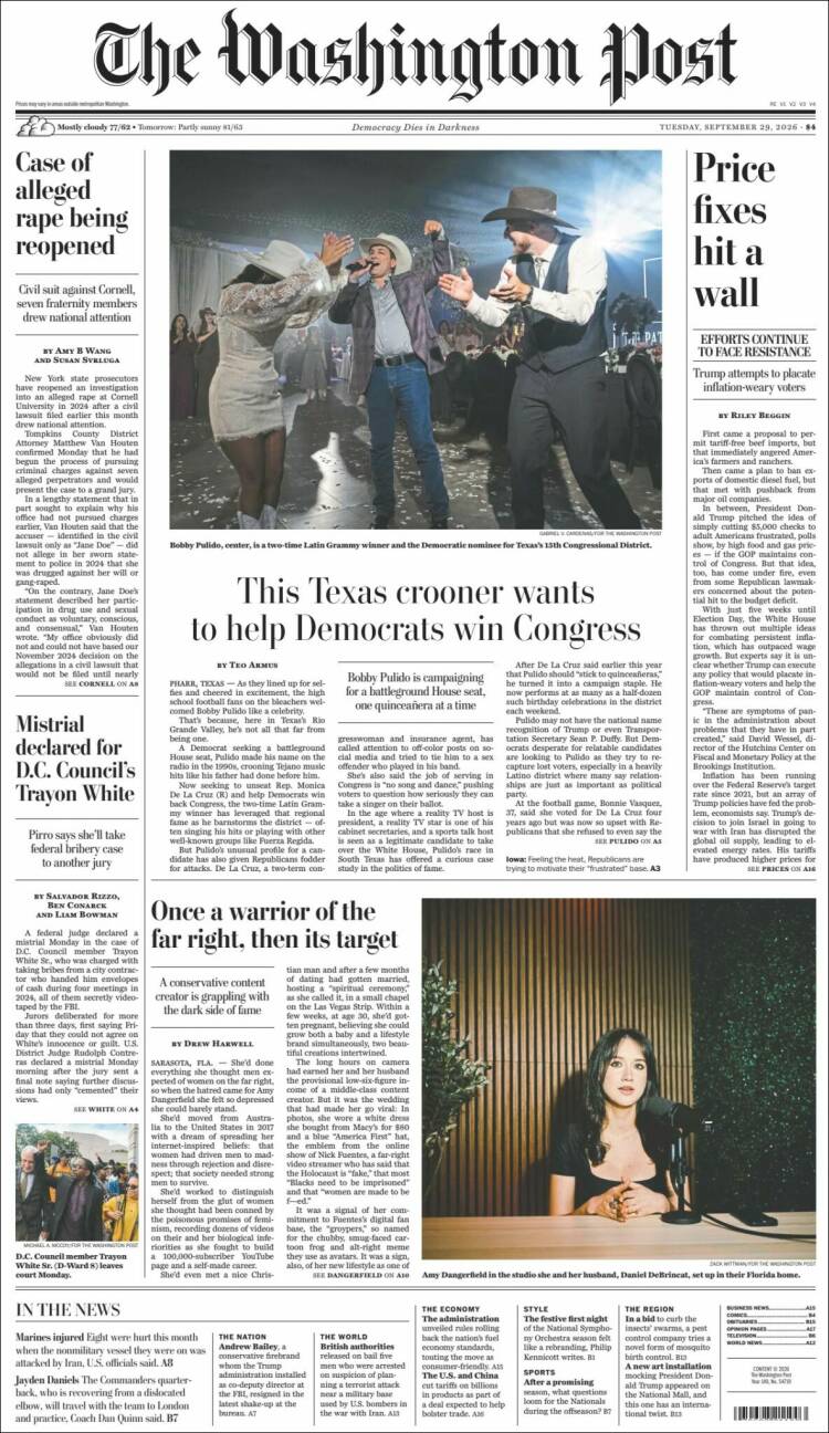 Portada de The Washington Post (USA)