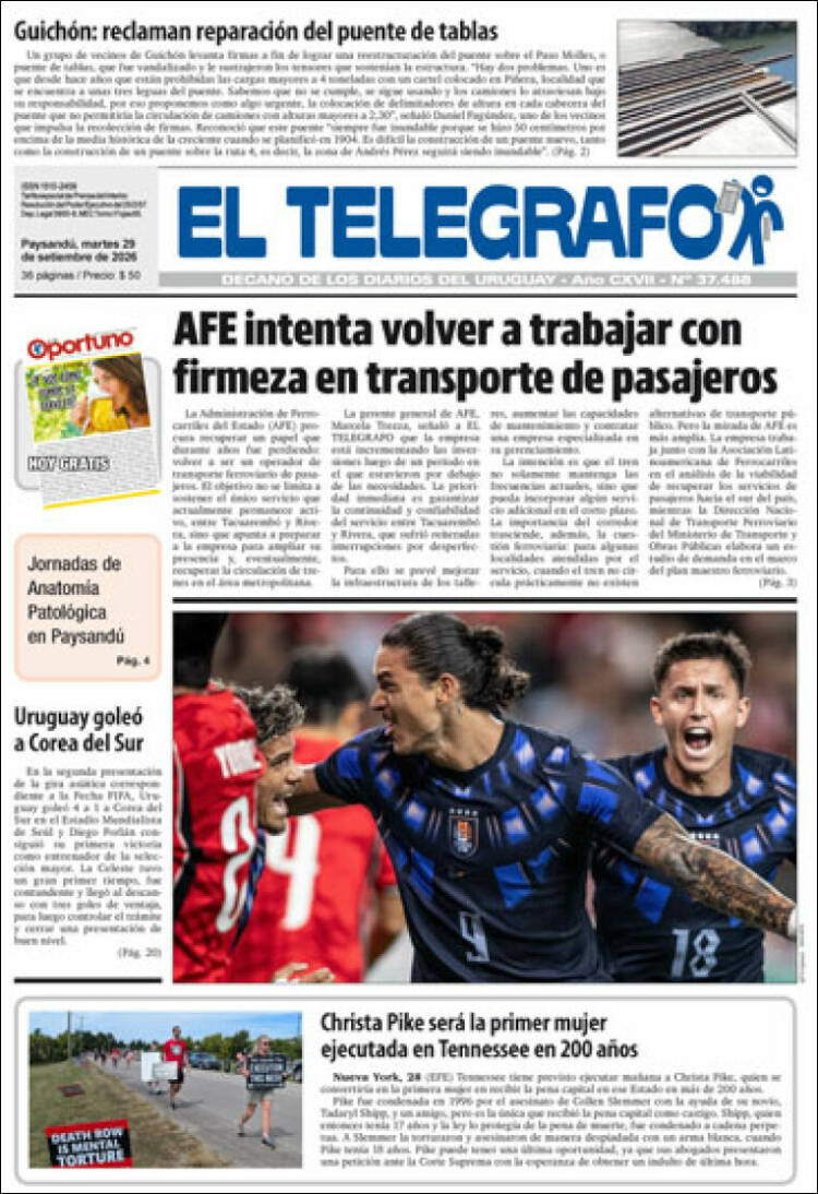 Portada de El Telégrafo (Uruguay)