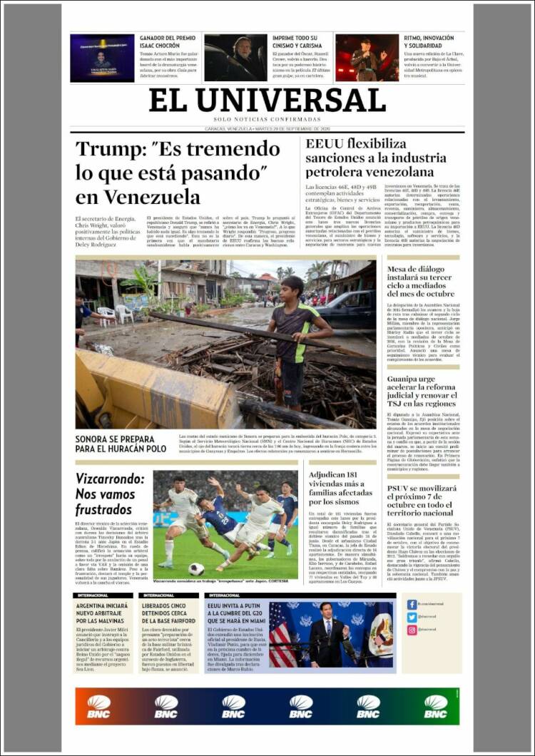 Portada de Universal (Venezuela)