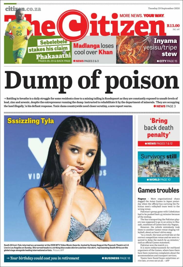Portada de The Citizen (Sud&aacute;frica)