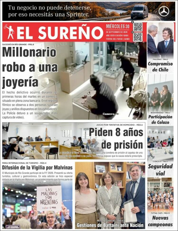 Portada de Diario El Sureño (Argentina)