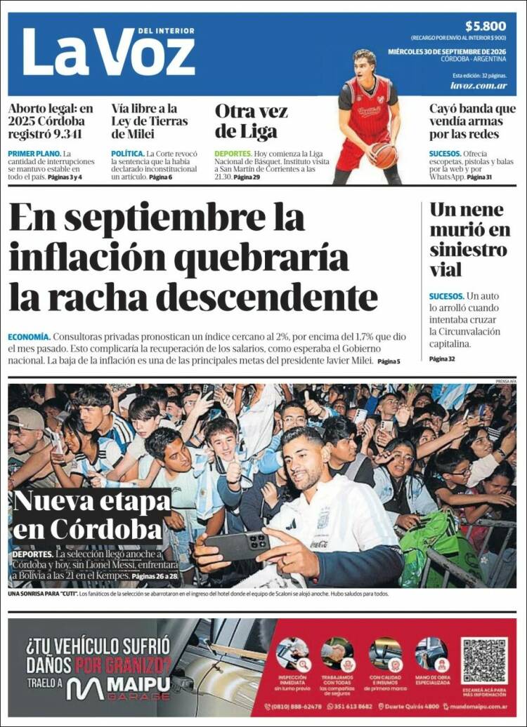 Portada de La Voz del Interior (Argentina)