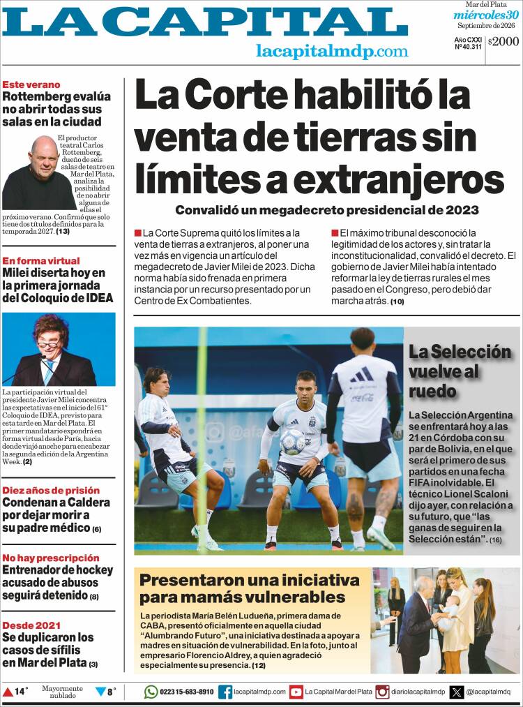 Portada de Diario La Capital - Mar del Plata (Argentina)