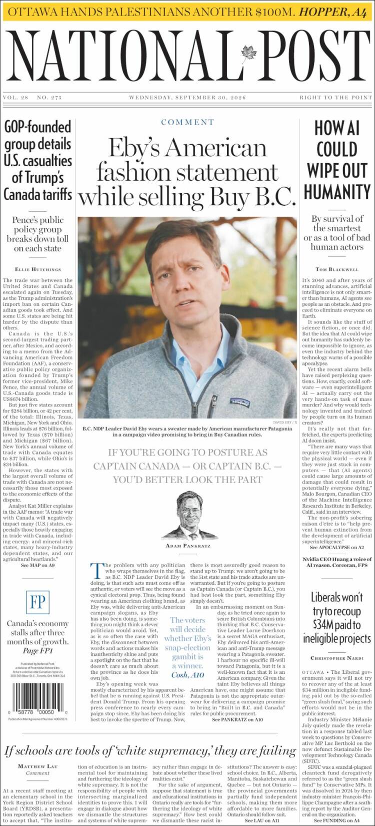 Portada de The National Post (Canad&aacute;)