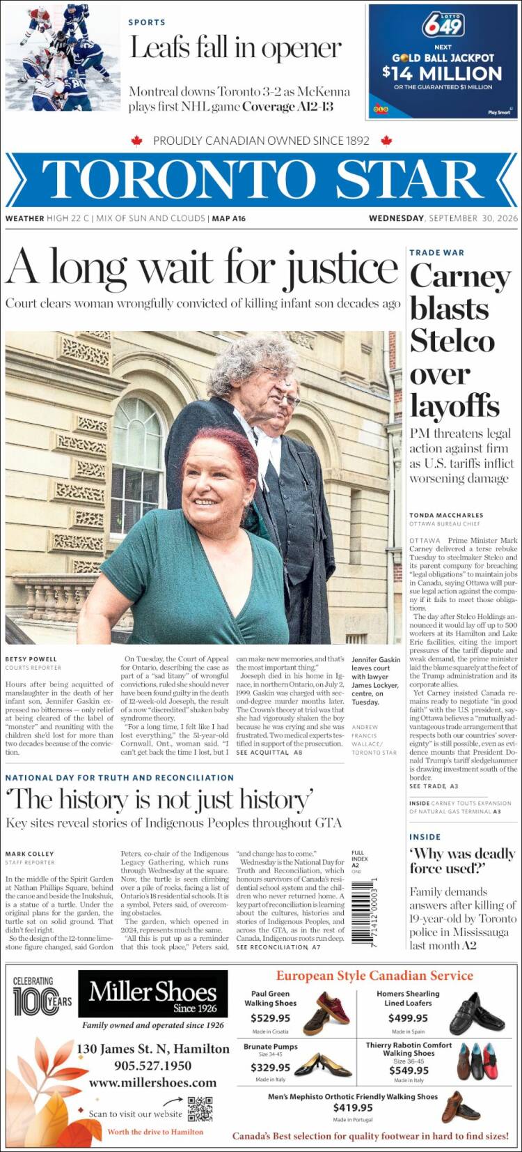 Portada de The Toronto Star (Canad&aacute;)
