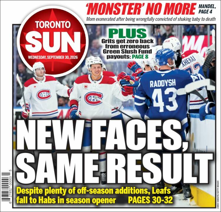 Portada de The Toronto Sun (Canad&aacute;)