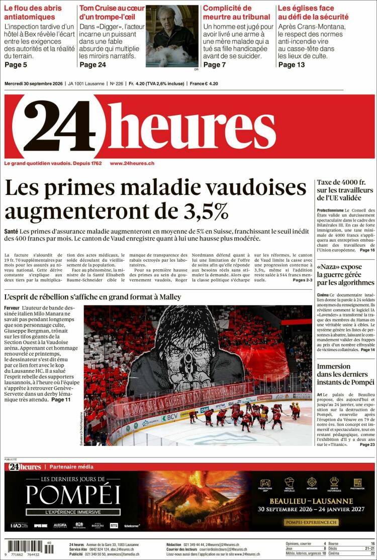 Portada de 24 Heures (Suiza)