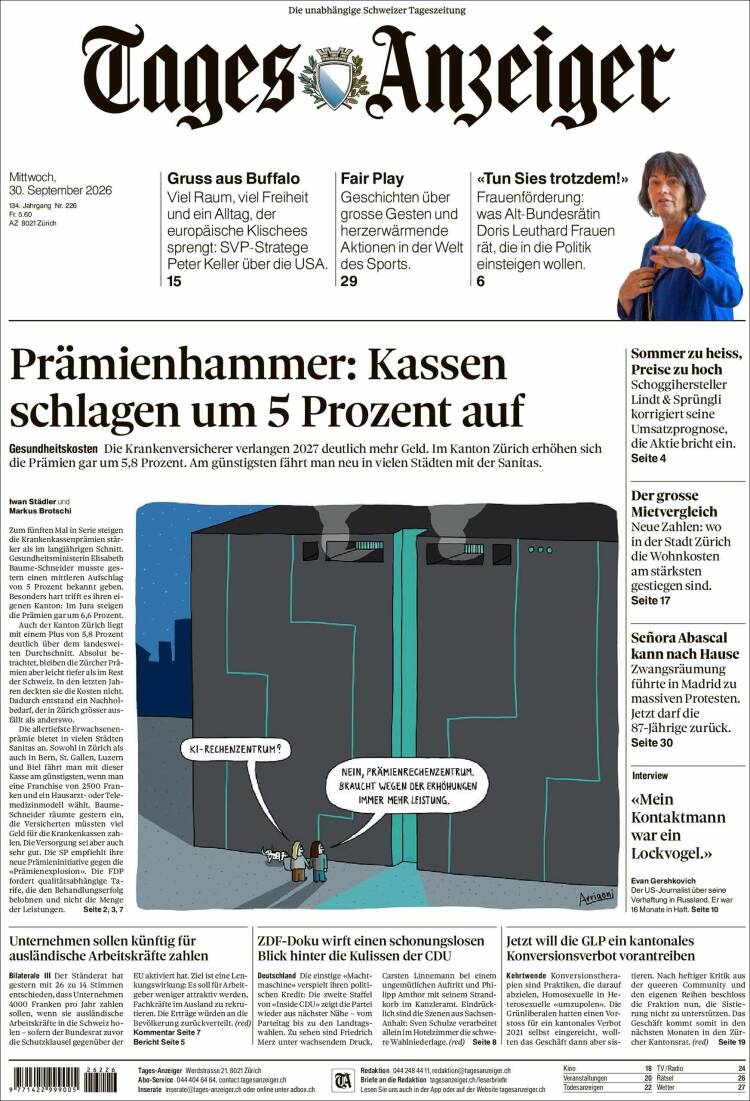 Portada de Tages-Anzeiger (Suiza)