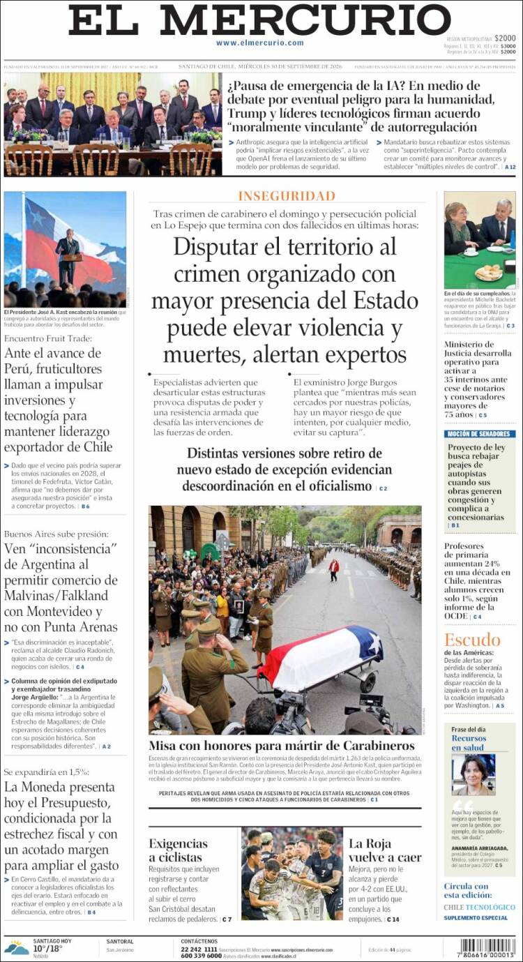 Portada de El Mercurio (Chile)