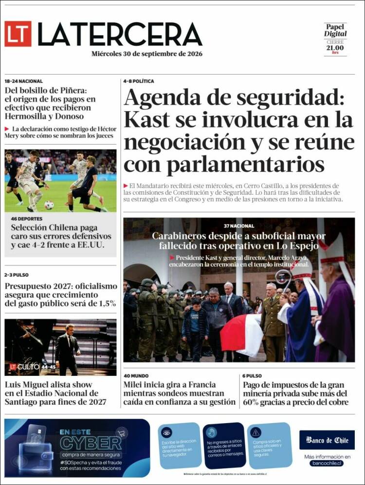 Portada de La Tercera (Chile)