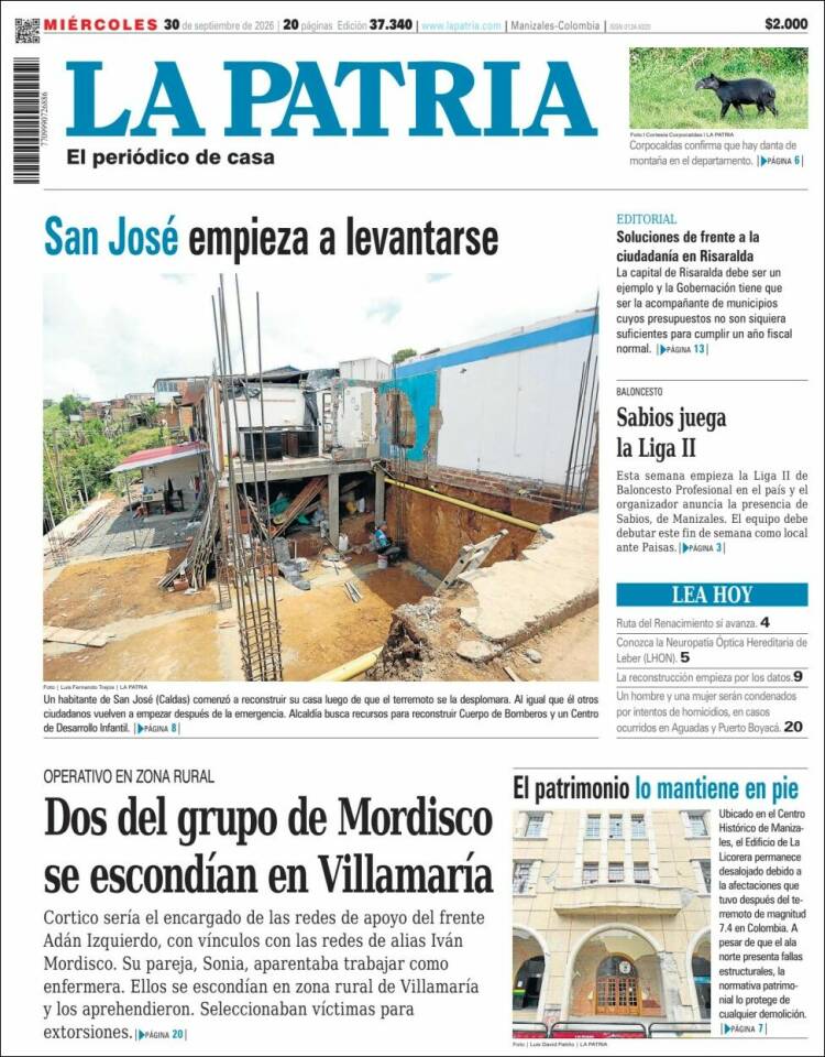 Portada de La Patria (Colombia)