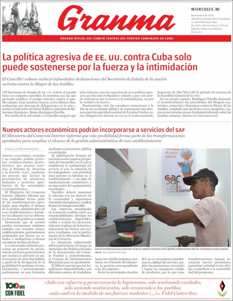 Portada de Granma (Cuba)
