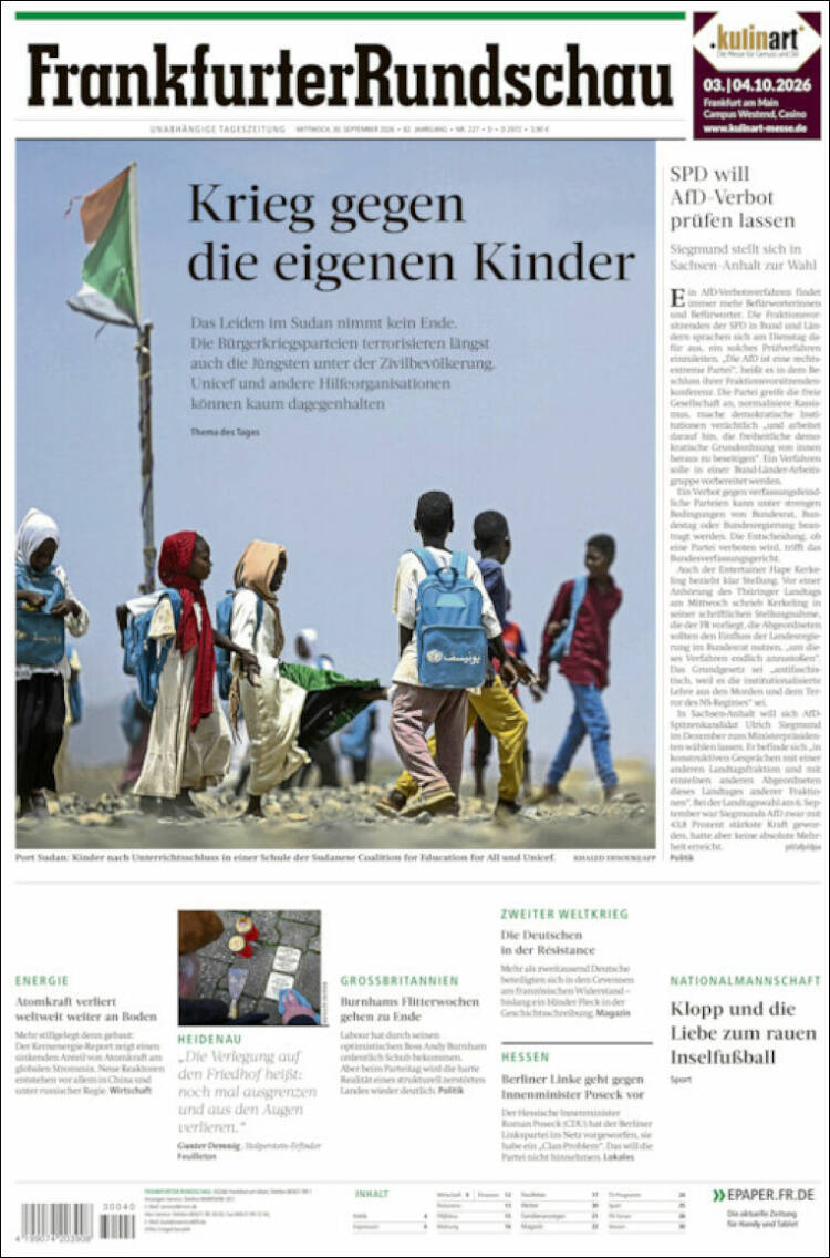Portada de Frankfurter Rundschau (Alemania)