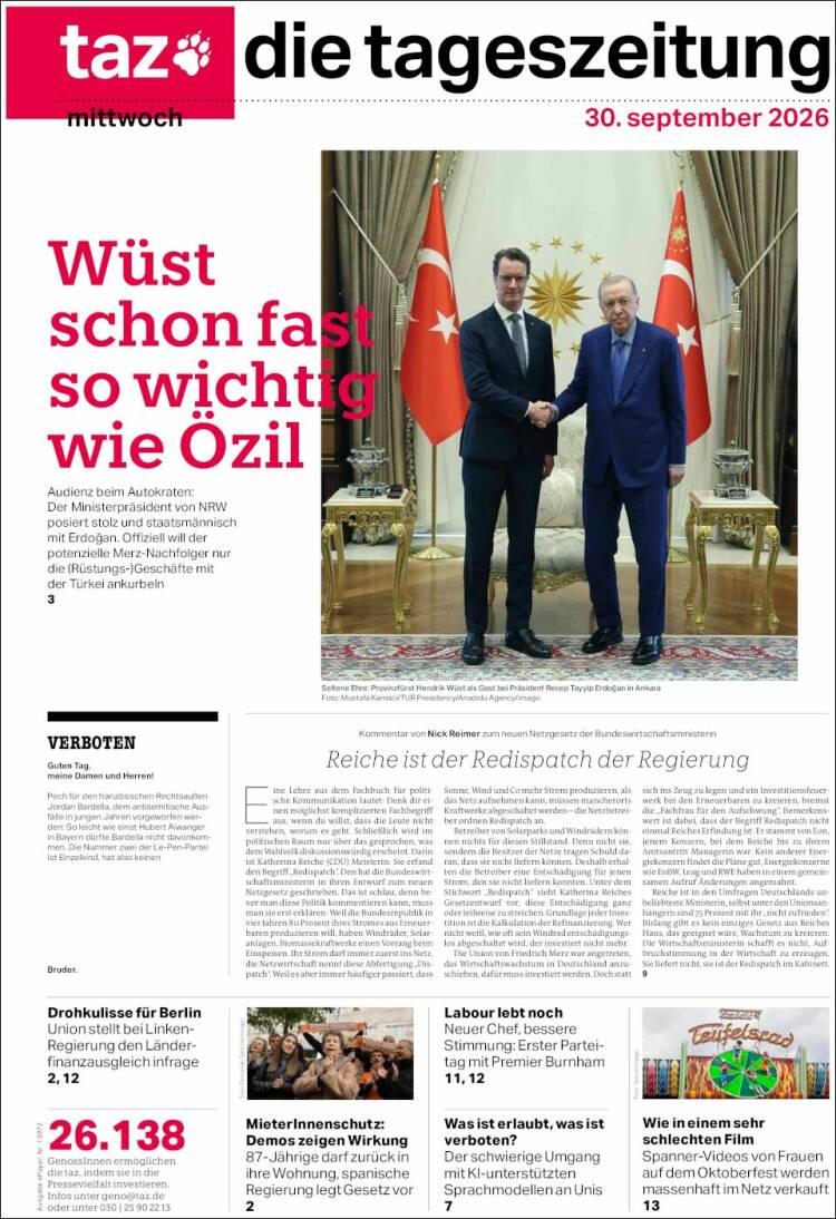 Portada de Die Tageszeitung (Alemania)