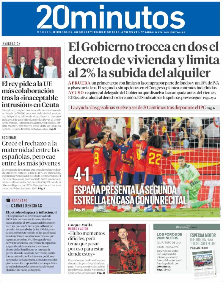 Portada de 20 Minutos - Madrid (Espa&ntilde;a)