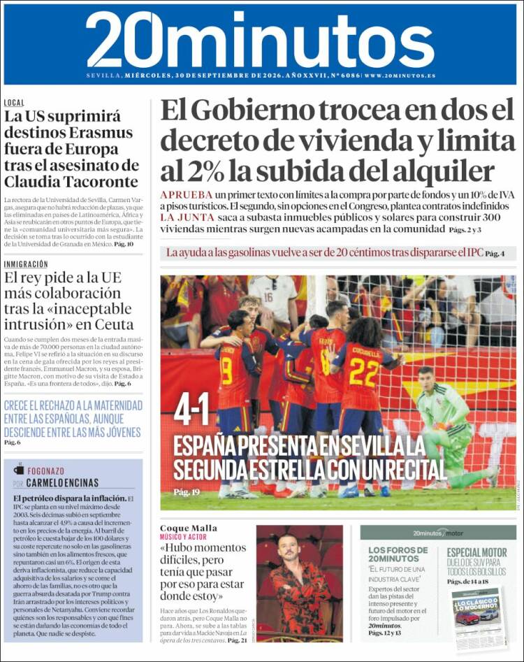 Portada de 20 Minutos - Sevilla (Espa&ntilde;a)