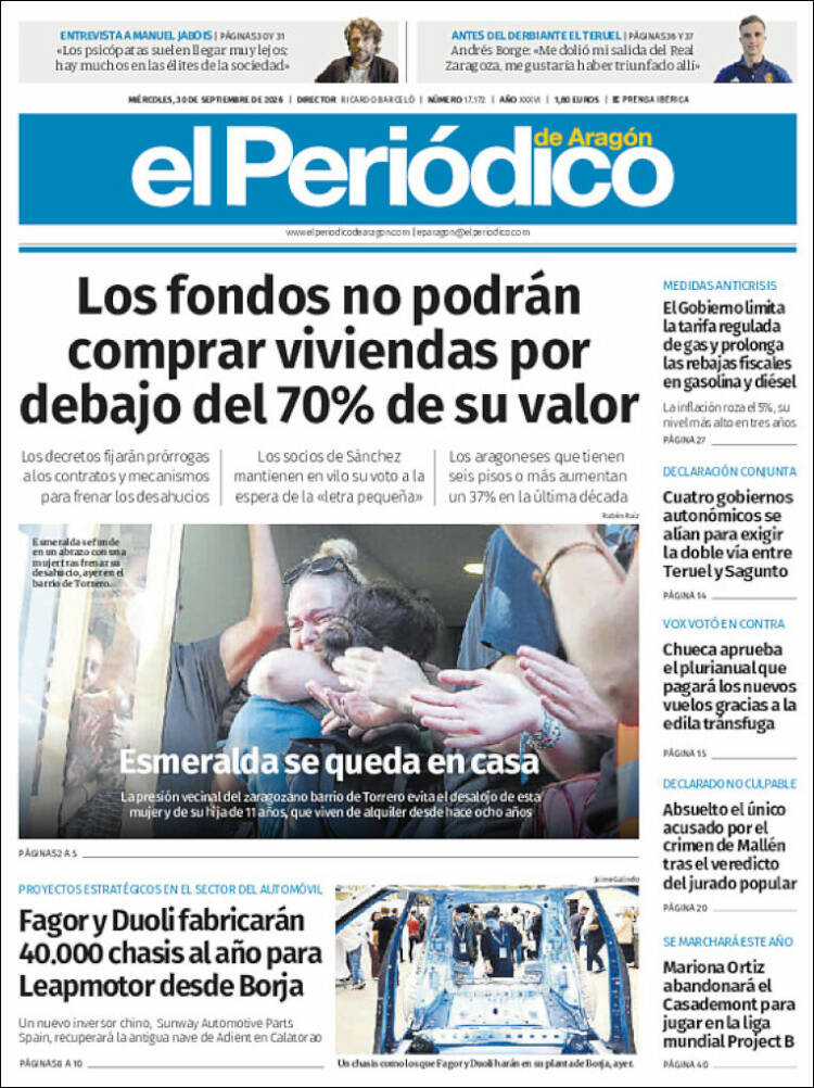 Portada de El Periódico de Aragón (Espa&ntilde;a)