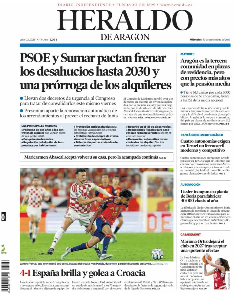 Portada de Heraldo de Aragón (Espa&ntilde;a)