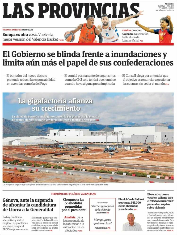 Portada de Las Provincias (Espa&ntilde;a)