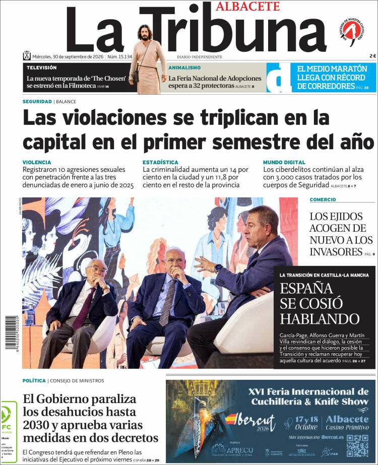 Portada de La Tribuna de Albacete (Espa&ntilde;a)