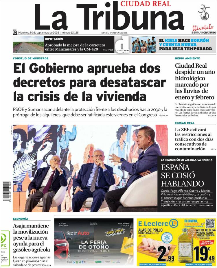 Portada de La Tribuna de Ciudad Real (Espa&ntilde;a)