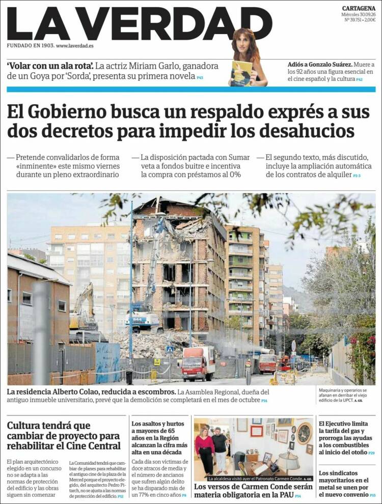 Portada de La Verdad de Cartagena (Espa&ntilde;a)
