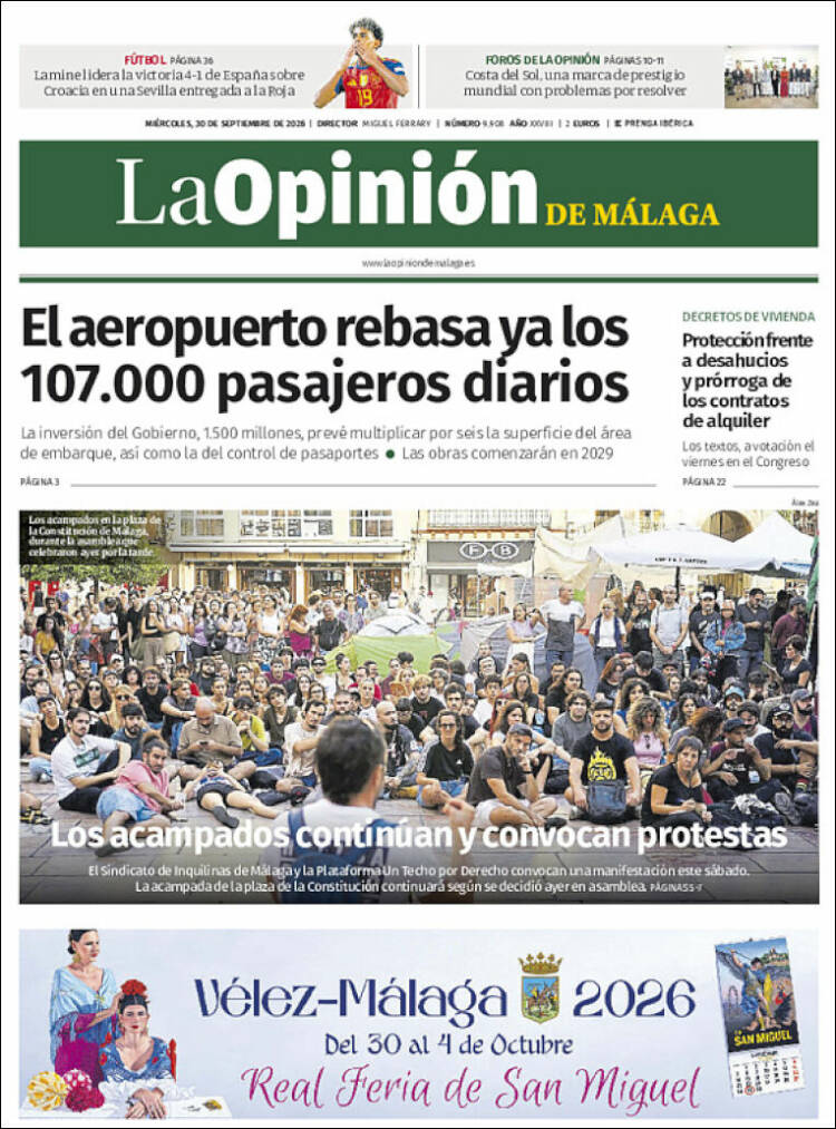 Portada de La Opinión de Málaga (Espa&ntilde;a)