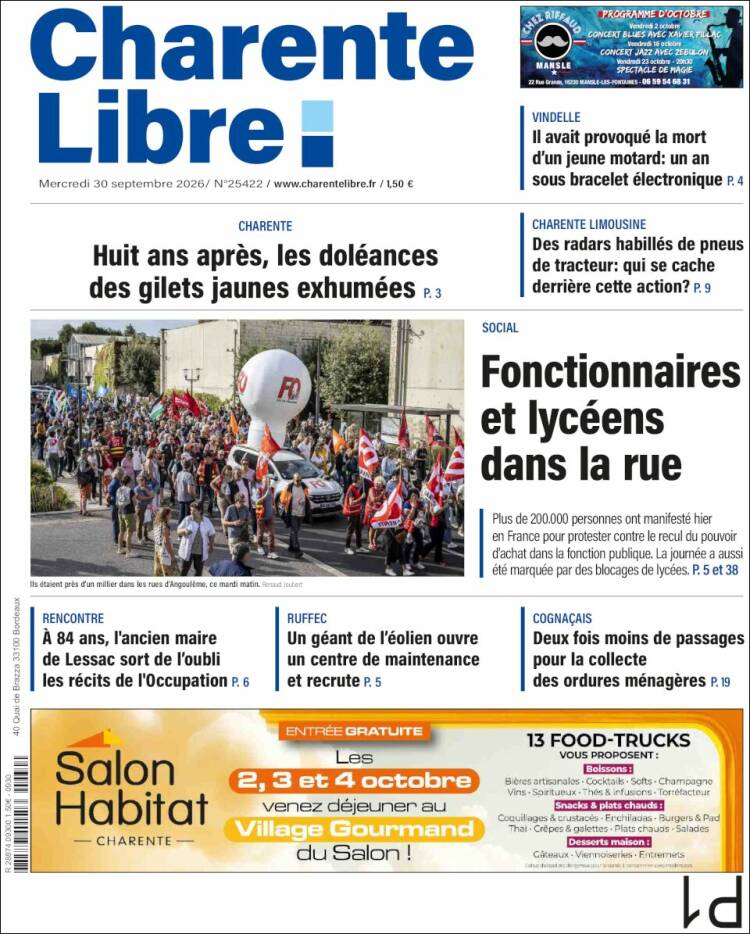 Portada de Charente Libre (Francia)