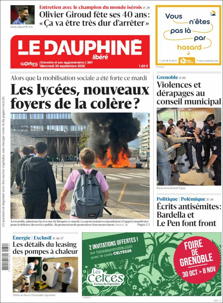 Portada de Le Dauphiné Libéré (Francia)