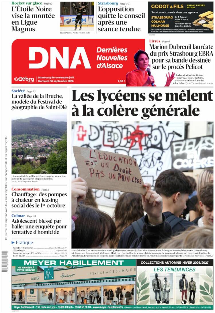 Portada de Les Dernières Nouvelles d'Alsace (Francia)