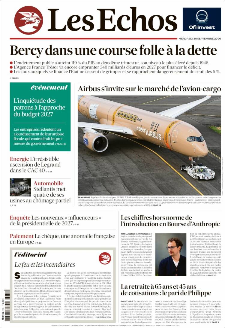 Portada de Les Echos (Francia)