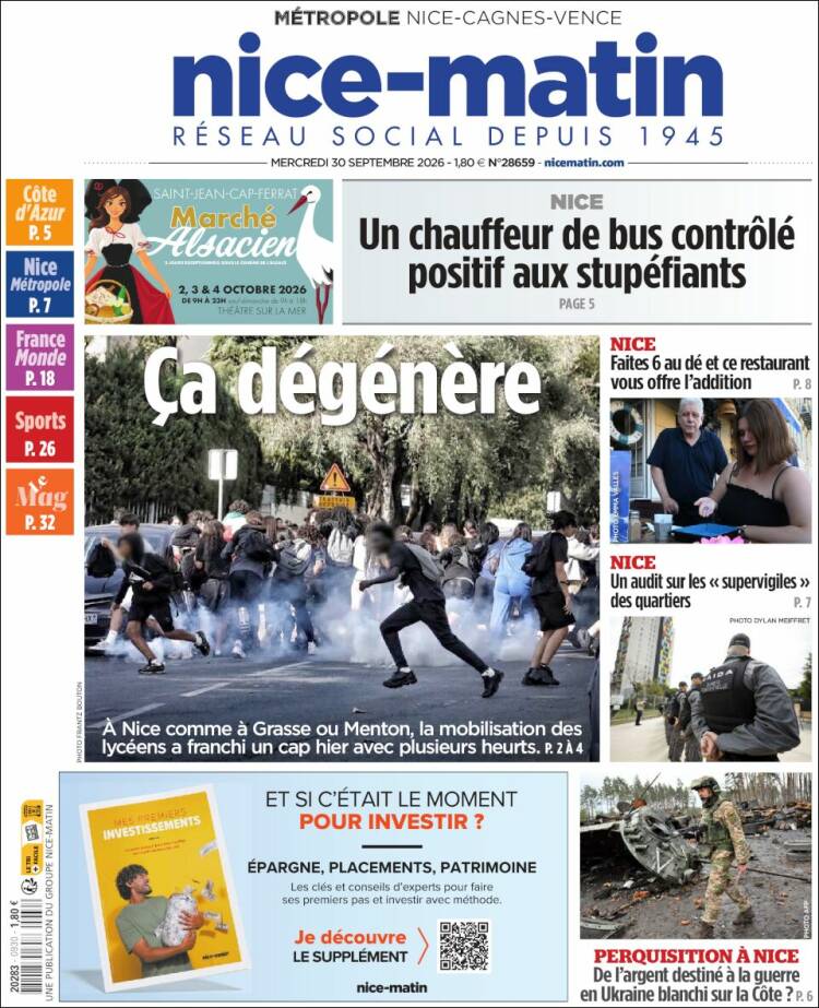 Portada de Nice-Matin (Francia)