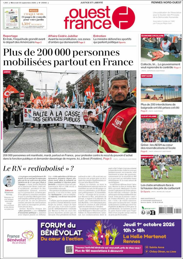 Portada de Ouest France (Francia)