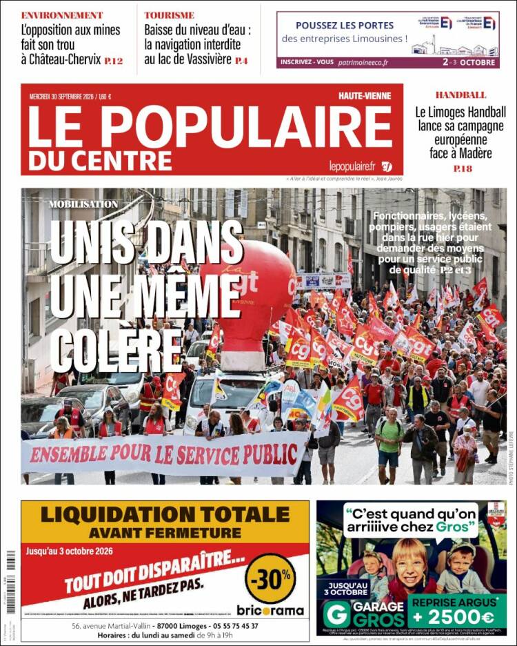 Portada de Le Populaire du Centre (Francia)