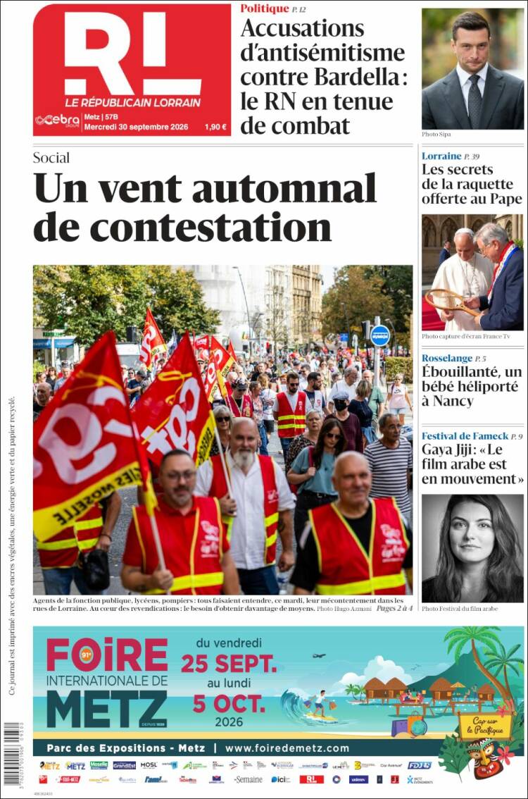 Portada de Le Republicain Lorrain (Francia)