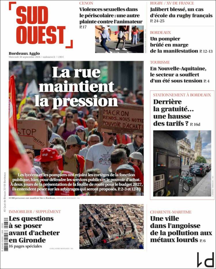 Portada de Sud Ouest (Francia)