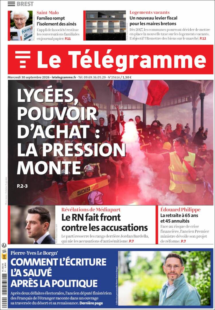 Portada de Télégramme (Francia)
