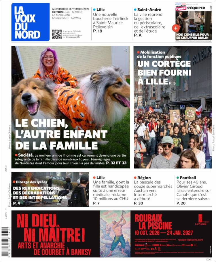 Portada de La Voix du Nord (Francia)