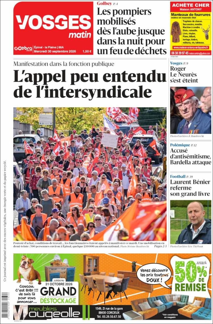 Portada de Vosges Matin (Francia)