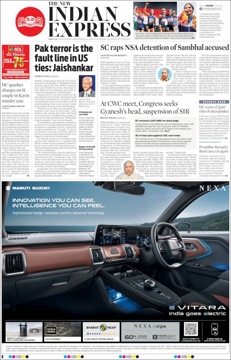 Portada de New Indian Express (India)